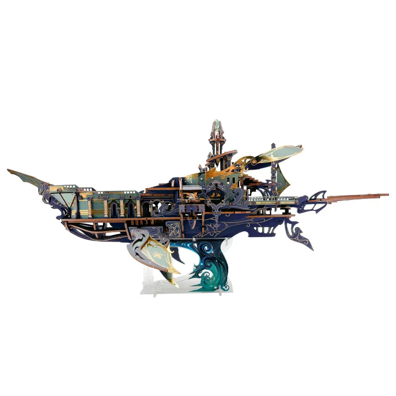 DIY 3D Wooden Puzzle Whale Ark of the Universe Spaceship Jigsaw Puzzle Assembly Miniature Model Kits Toys For Friends Gifts