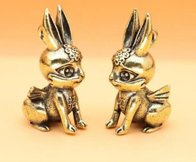 Brass toys Rabbit Statue figure Tea Pet decoration gift Rare Chinese exquisite handicraft