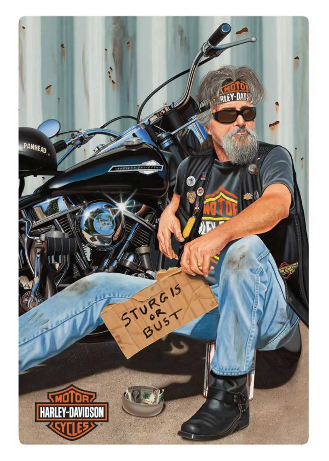 Panhandler Biker Embossed Tin Sign, Rectangle 13 x 17 inches