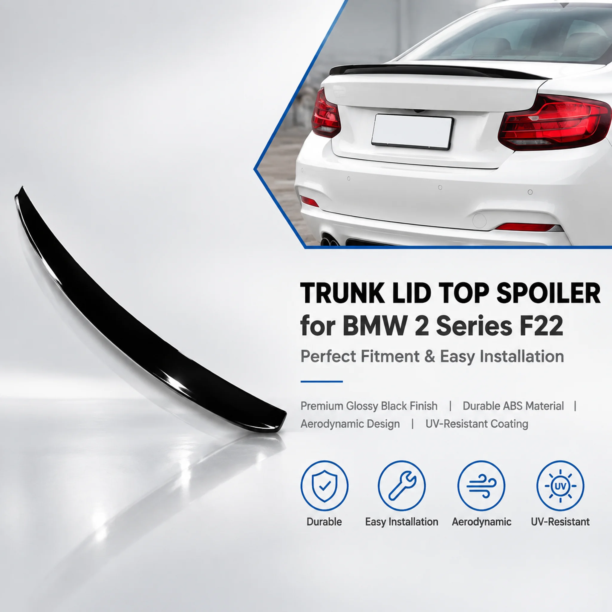 Per BMW Serie 2 F22 Coupé 2014-2020 Spoiler Sportivo a Coda d'Anatra per Bagagliaio, Alettone Posteriore Aerodinamico, Labbro per Coperchio del Bagagliaio, Decorazione Esterna, Leggero, Resistente,