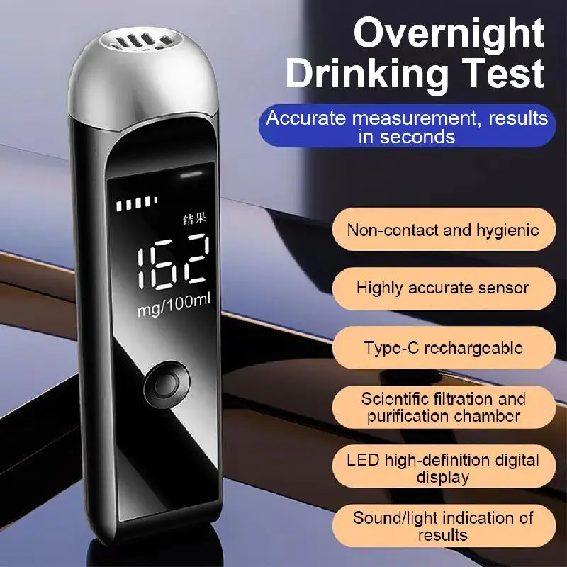 Portable Breathalyzer Alcohol Tester USB-C Rechargeable Alcohol Breathalyzer With Screen Display For Outdoor Activities Weddings