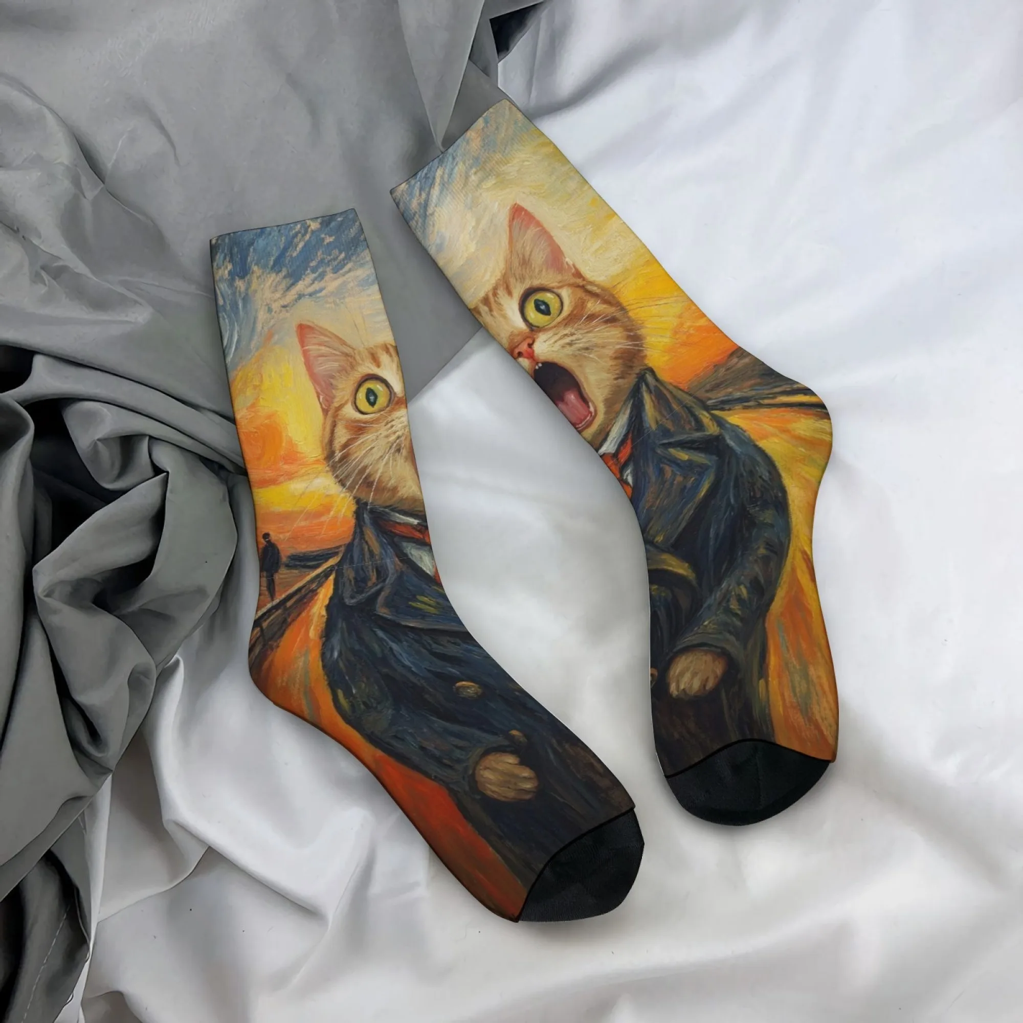 

Носки Scream Cat, дышащие, нескользящие, мужские носки для бега, езды на велосипеде и пеших прогулок, забавные, юмористические, в стиле ретро, ​​модные, удобные