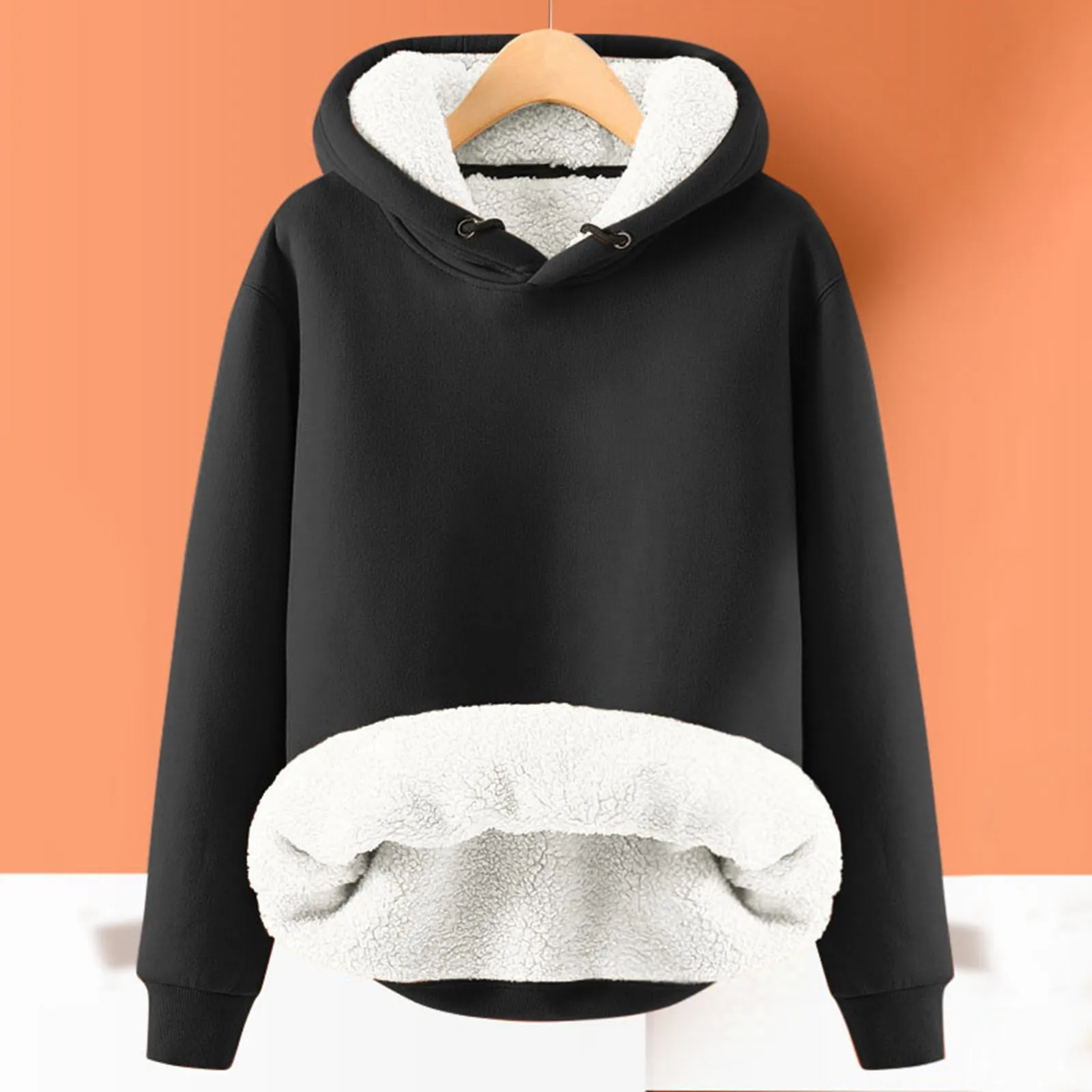 Plush Women Fleece Lined Pullover Sweatshirts Autumn And Winter Solid Color Hoodie Lady Solid Color Streetwear Hoody Top