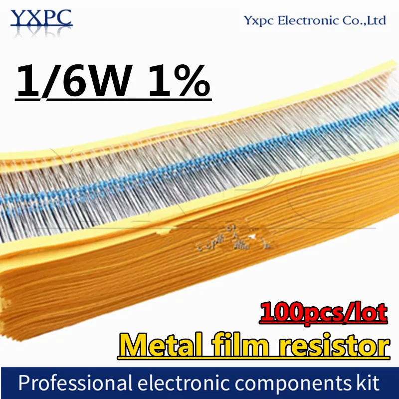 100PCS 1/6W 1% Metal Film Resistor 1/8W 0R 1R 100R 220R 1K 1.5K 2.2K 4.7K 10K 22K 47K 100K 100 220 1K5 2K2 4K7 Ohm Resistance