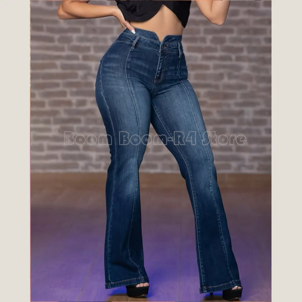 Y2K Fahion Design Women Vintage Flare Jeans Female Bell Bottom Pants Lady Streetwear Blue Denim Trousers
