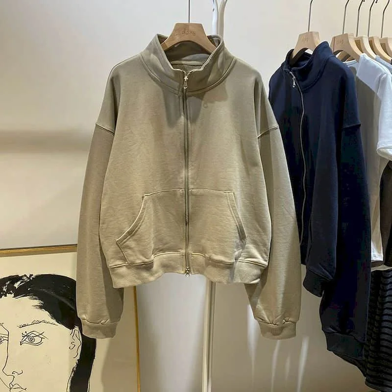 

Толстовки для женщин, корейский стиль, свободная рабочая одежда с воротником-стойкой, кардиганы, винтажные пальто с длинными рукавами, повседневные женские топы