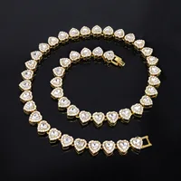 Yupsk 45CM/20CM Shiny Heart Rhinestone Hip Hop Rock Tennis Chain Bracelet Necklace for Women Men Trendy Jewelry Set Gift 4