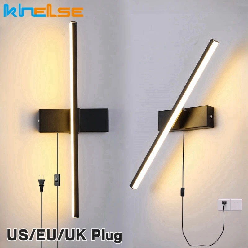 

Modern Bedside LED Wall Lamp With EU/US Plug Cord Rotatable Mirror Front Sconce Vanity Bedroom Living Room Wall Lighting Fixture