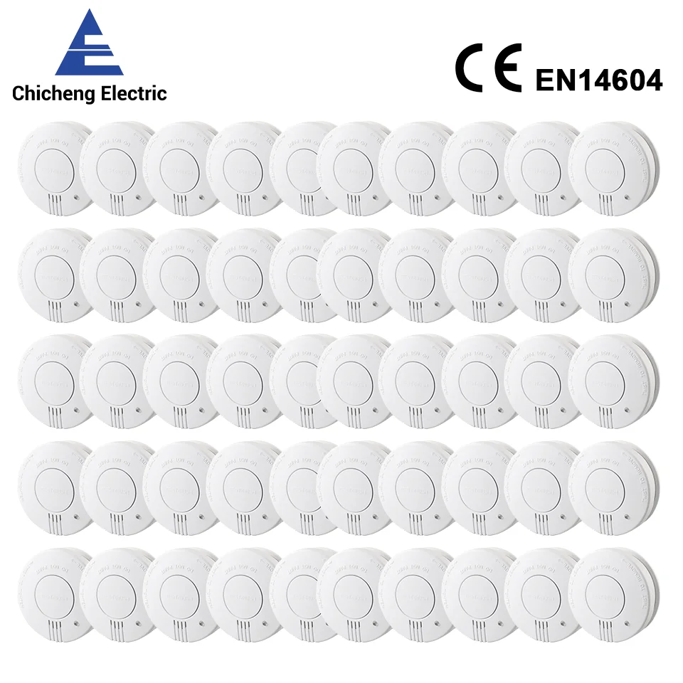 50PCS Smoke Detector Independent Smoke Sensor 9V Replaceable Battery Fire Alarm EN14604 Certified Low Battery Signa Home Safety