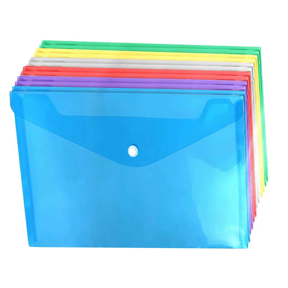 12pcs A4 Colorful Document Bags Waterproof Tear-Proof Pp Plastic File Folders For Office School Stationery Storage Organizer