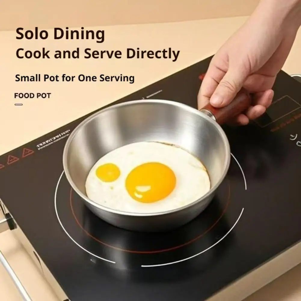 High Quality Wooden Handle Mini Milk Pot Lightweight Anti Scalding Stainless Steel Household Kitchen Omelette Frying Small Pot view 4