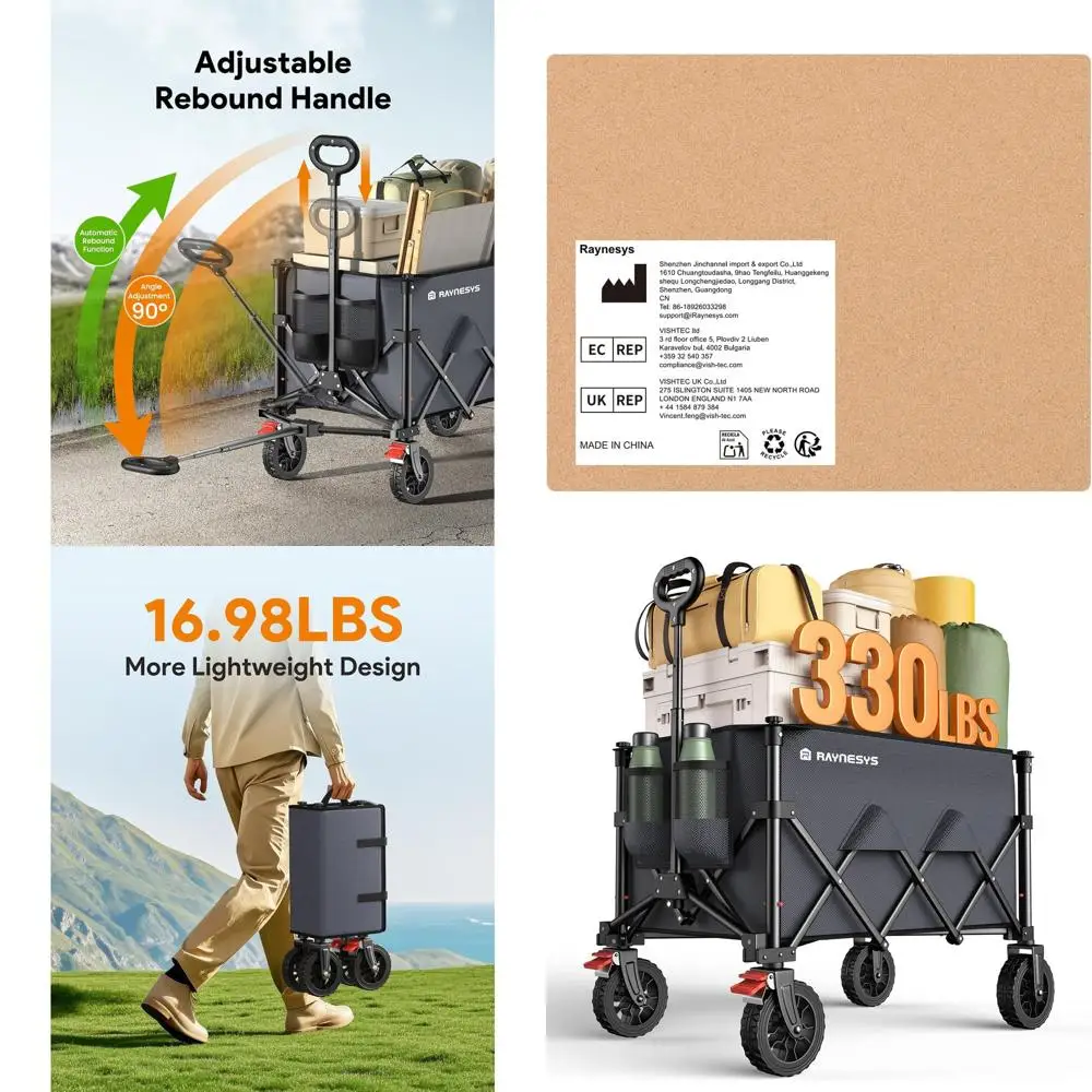 

Heavy-Duty 180L Folding Utility Wagon with 330lbs Capacity and All-Terrain Wheels for Beach, Camping, Shopping