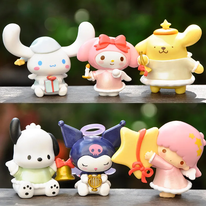 6 teile/satz Sanrio Puppe PVC Sammler Modell Spielzeug Melodie Kuromi niedlichen Anime Cartoon Q-Version Figur Auto Desktop Ornament Kinder Geschenke