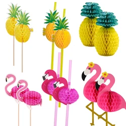 1Set Pineapple Flamingo Honeycomb Cake Toppers Paper Straws Kids Birhtday Party Decoration Summer Pool Party Hainging Ornaments
