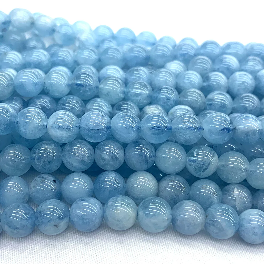 

Veemake Blue Aquamarine DIY Necklace Bracelet Earrings Natural Gemstone Crystal Round Loose Beads For Jewelry Makin 07493