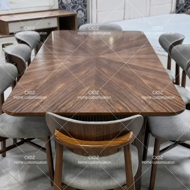 Modern Simple Solid Wood Dining Table Rectangular Walnut Pattern Household Light Luxury Premium Dining Room Furniture