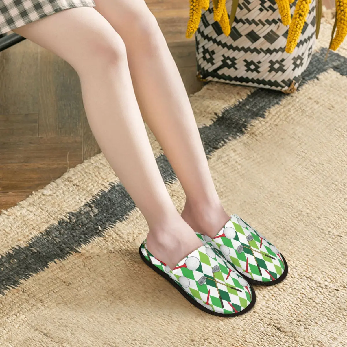 Golf Balls Argyle Pattern Soft Scuff With Memory Foam Slippers Women Golfing Sport Spa House Shoes view 5