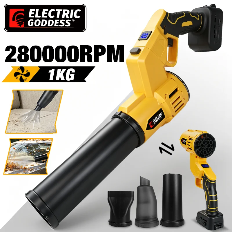 280000rpm Brushless Cordless Leaf Blower Turbo Jet Fan Blowing Fallen Leaves and Dust Power Tools for Dewalt 20v Battery Pin