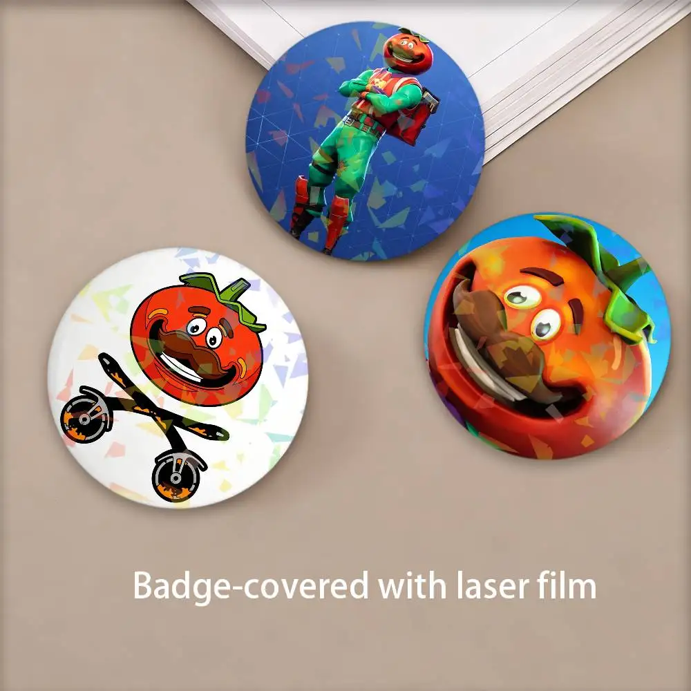 T-ToMatO-O Head Game F-Fortnite Round Badge Lapel Pins for Backpacks Briefcase Laser Brooch Clothes Gifts
