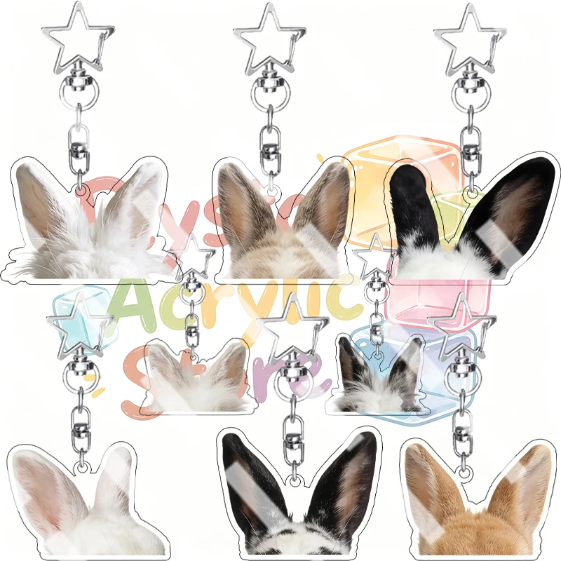 Cartoon Cute Rabbit Ear Photo Acrylic Keychain Accessory Animals Pattern Backpack Homemade Charm Pendant Ornaments Birthday Gift