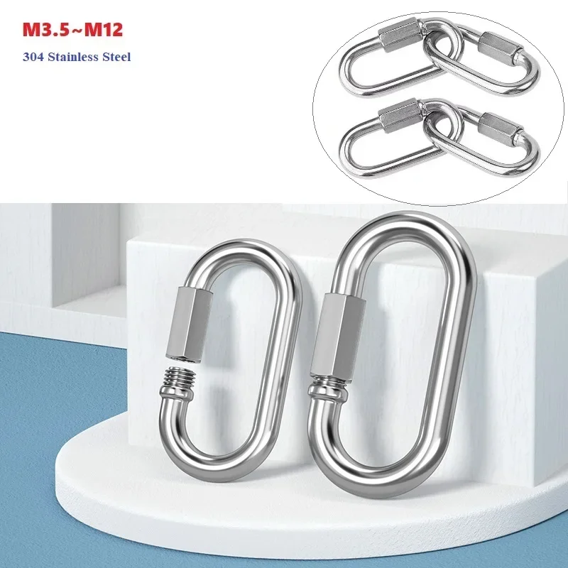 

304 Stainless Steel Oval Quick Connect Ring Carabiner For Rock Climbing Safety Snap Hook Chain Link Lock Buckle M3.5M4M5M6M8~M12