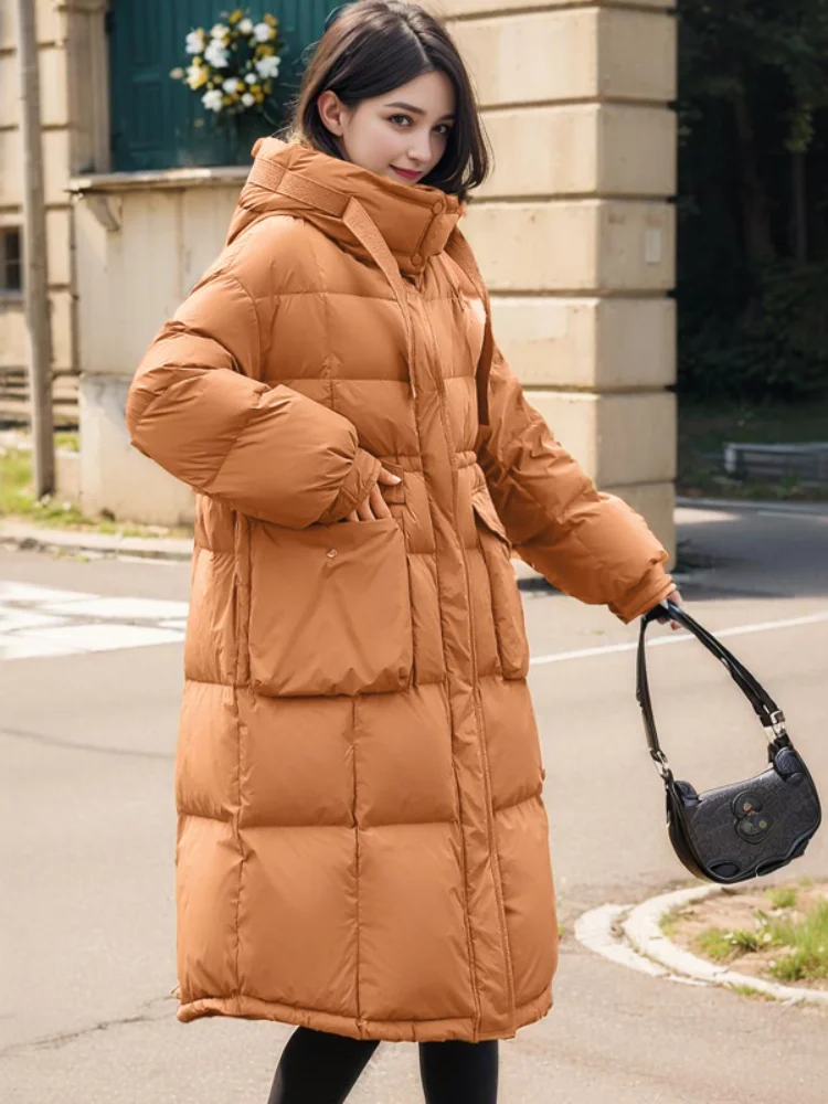 Hooded Puffer Jacket for Women, Long Coats, Thickened Warm Coat, Raccoon Fur Collar, Large Size, Leisure, Winter Clothes