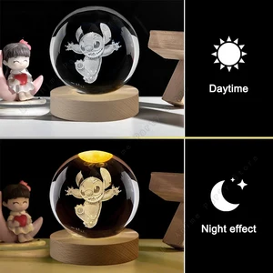 5cm lilo e ponto disney exclusivo 3d bola de cristal lâmpada led luminosa bola de cristal luz da noite vidro presentes aniversário das crianças brinquedo 12 principais vendas esfera de disney - №1