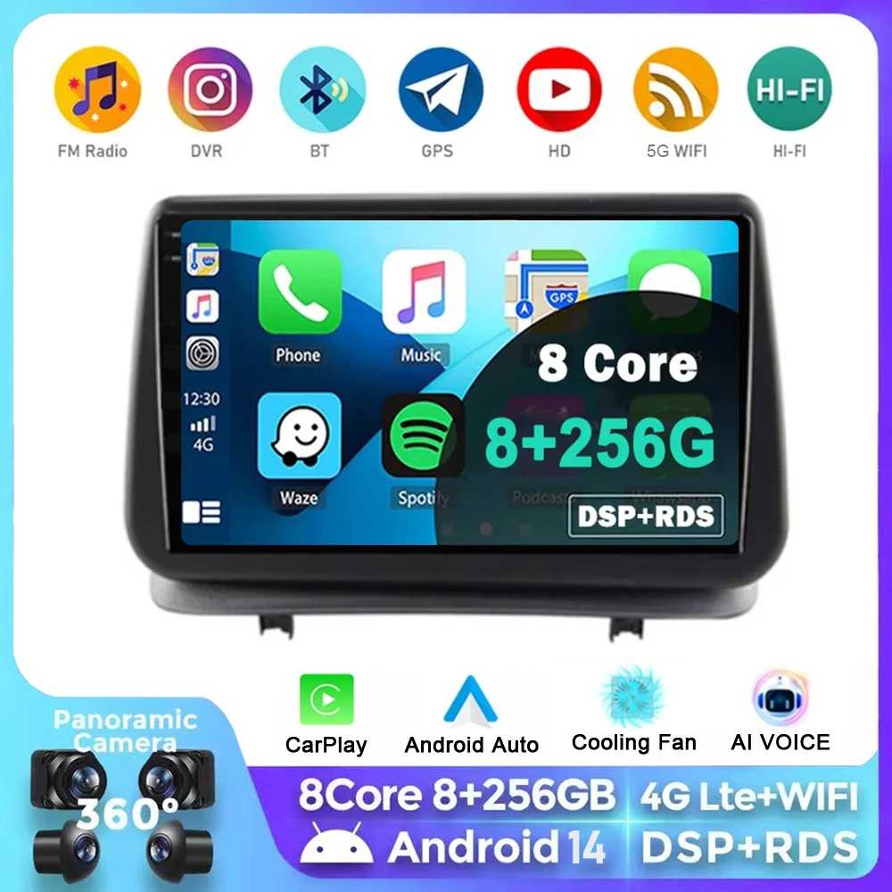 

Android 14 Carplay Car Radio For Renault Clio 3 CLIO 3 2005 2006 2007 - 2014 Navigation GPS Multimedia Player WiFi+4G stereo BT