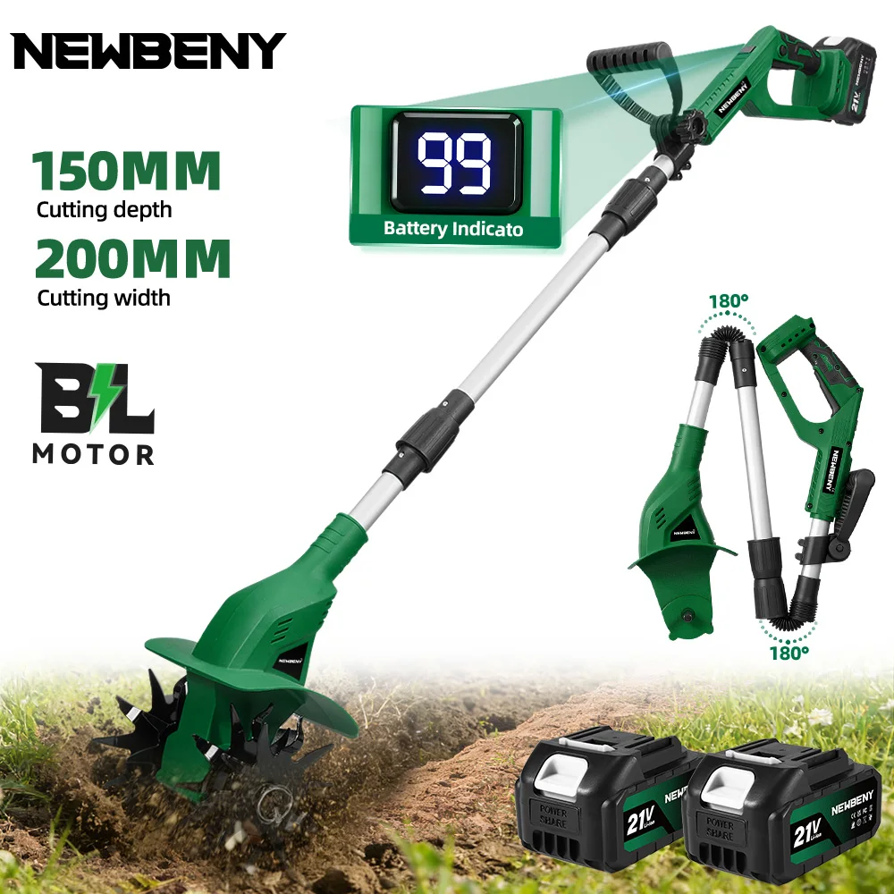 NEWBENY Rotocultivador Eléctrico Inalámbrico, Motocultor, Escarificador, Herramienta de Jardín para Batería Makita de 21V