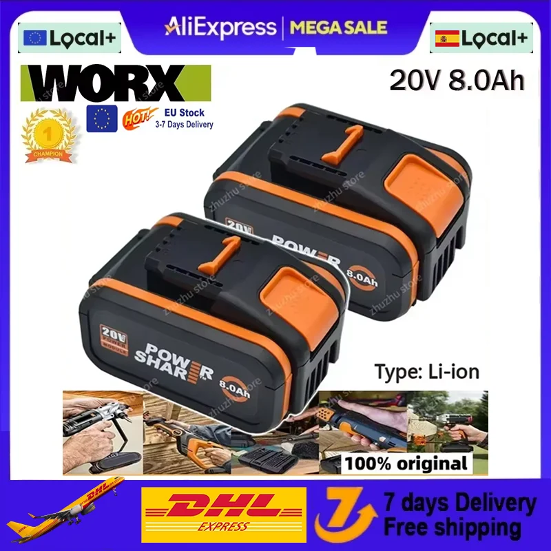 Pour Worx 20V 4.0/6.0/8.0Ah batterie Li-ion Rechargeable WA3551 WA3551.1 WA3553 WA3641 WX373 WX390 outil électrique avec chargeur