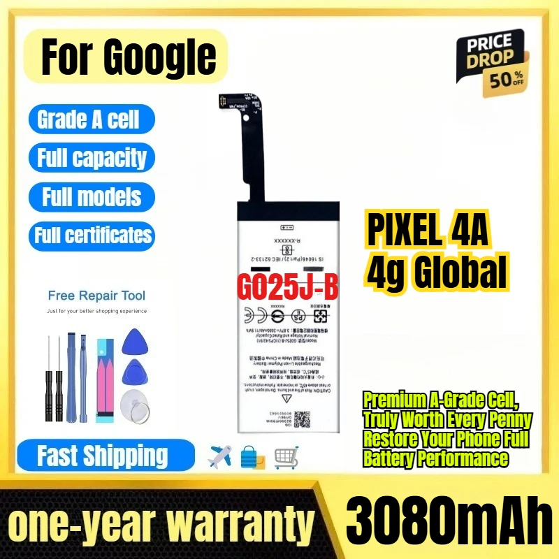G025J-B for Google PIXEL 4A 4g Global Phone Battery 0 Cycle  High Capacity Battery Replacement Bateria Grade A Cell with Tools