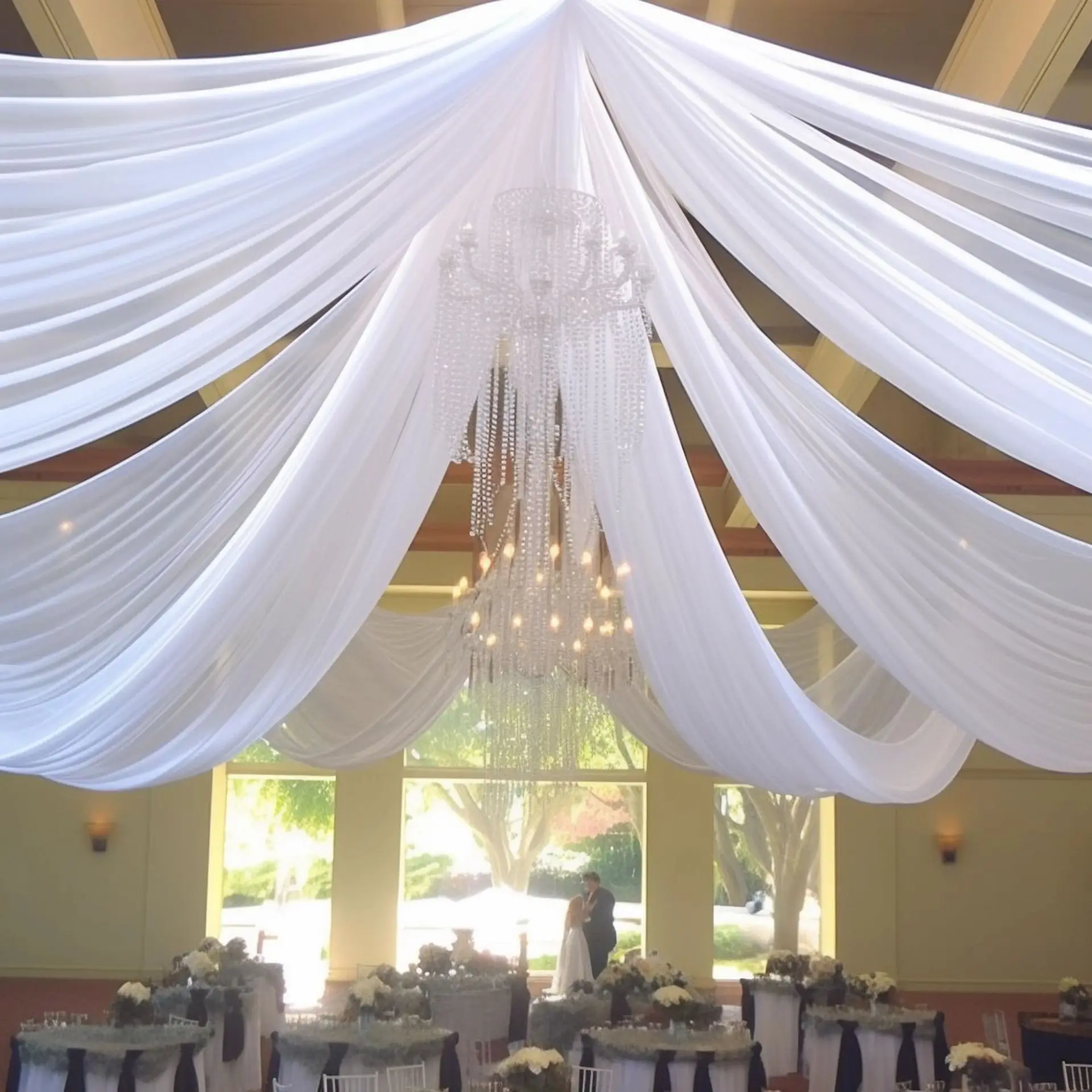 

1pcs Wedding Dress Ceiling Drapes Roof Canopy Decor Draping Fabric Chiffon Curtain for Party Ceremony Stage Hotel Decoration