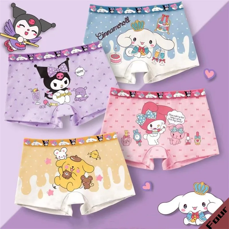 

4 Pcs Sanrios Kuromi My Melody Cinnamoroll Pom Pom Purin Kids Briefs Cotton Briefs Kids Boxer Shorts