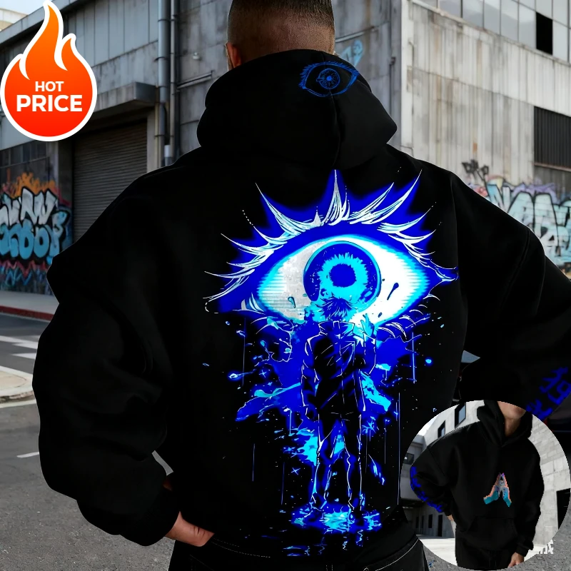 고죠 사토루 주술회전 하라주쿠 스트리트웨어 가을 남성 빈티지 후드티 겨울 여성 오버사이즈 후드 스웨트셔츠 긴팔