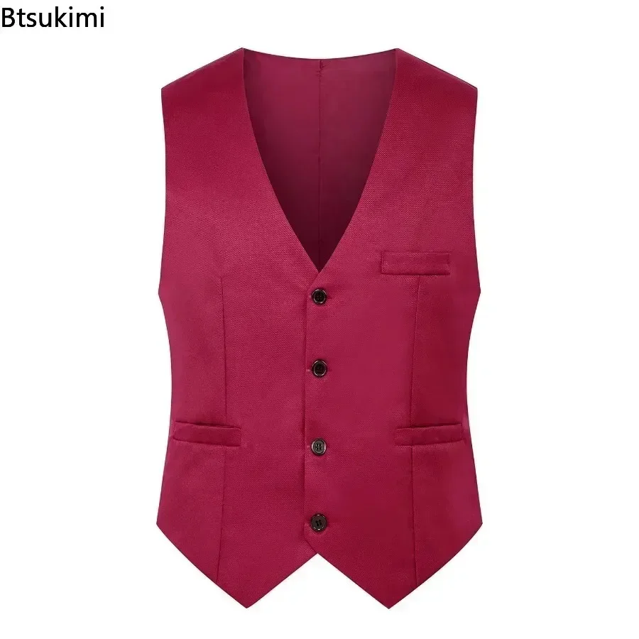 2025 Korean Style Men's Suit Vests Fashion V-neck Slim Dress Vests Men Formal Business Wedding Waistcoat Trend Gentleman Clothes