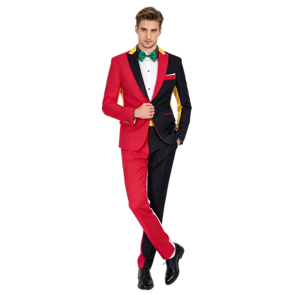 Irregular Red Black Men Suits Magician Clown Performance Stage Outfits Nightclub Male Singer Host Blazers Pants Hip-Hop Costumes