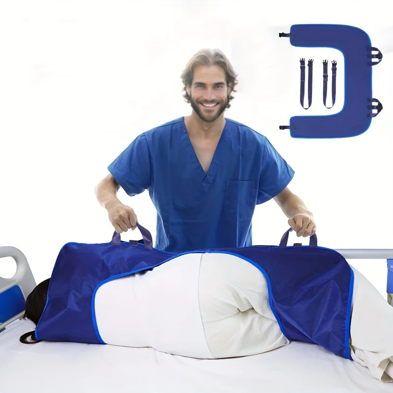 Patient Transfer Belt Mat Disabled Shifting Seat Pad Reinforced Handles Turning Device Transfer Belt Assisted Turning Sheet