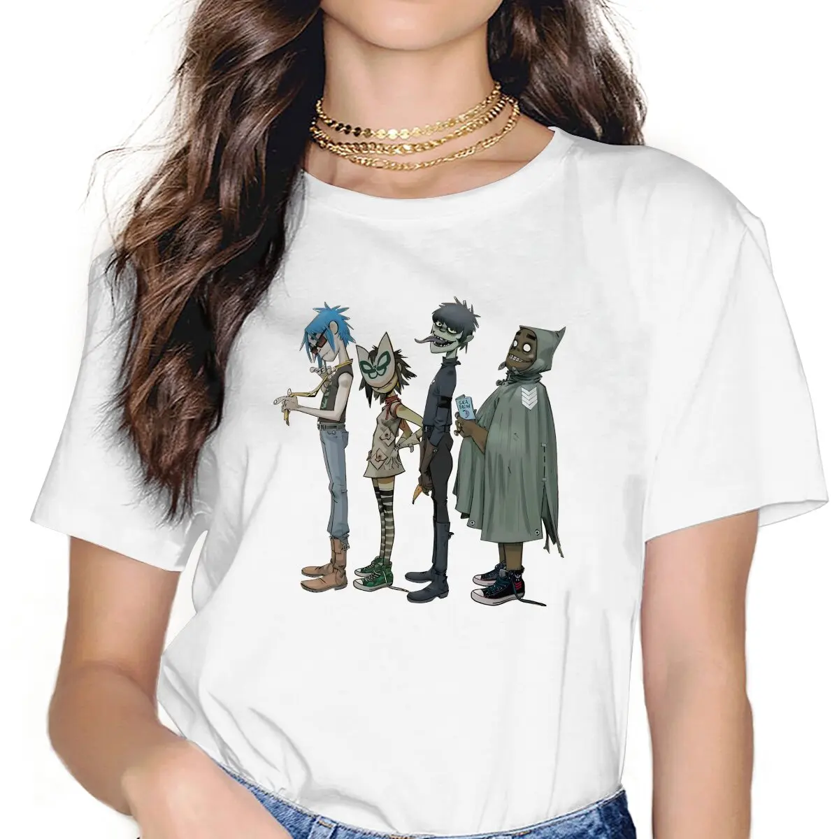 Band Gorillaz Gruop Tshirt Graphic Women Tops Vintage Grunge Fibre Harajuku Polyester T Shirt