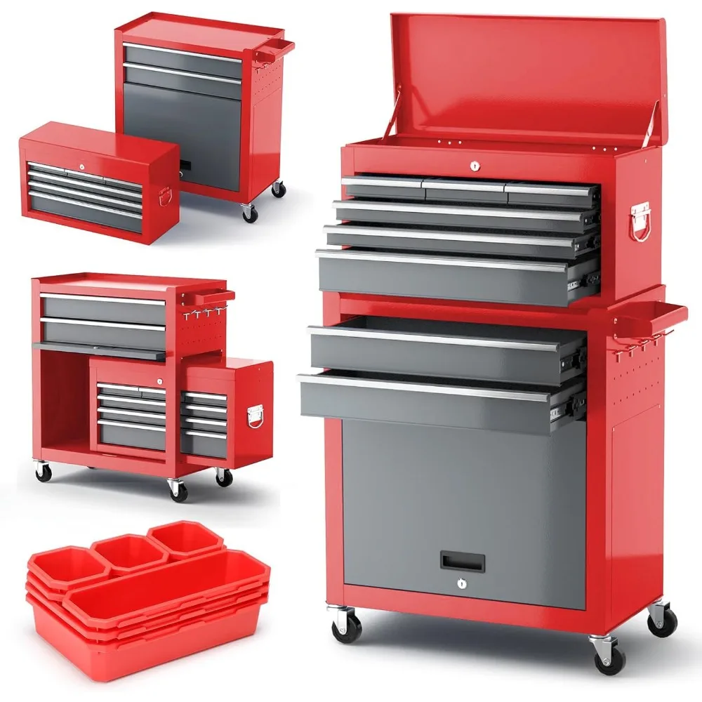 

42'' Large Rolling Tool Chest with Wheels | Detachable Top Metal Tool Box | Garage Storage Cabinet for Repair Room