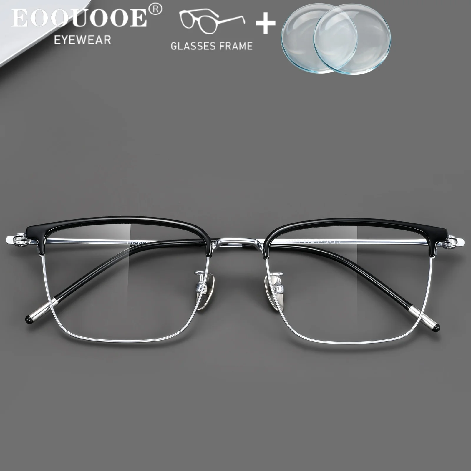 Man Eyebrow Glasses Black Silver Myopia Glasses Prescription Lenses Recipe Customiz Anti Blue Light Anti Reflection Progressive