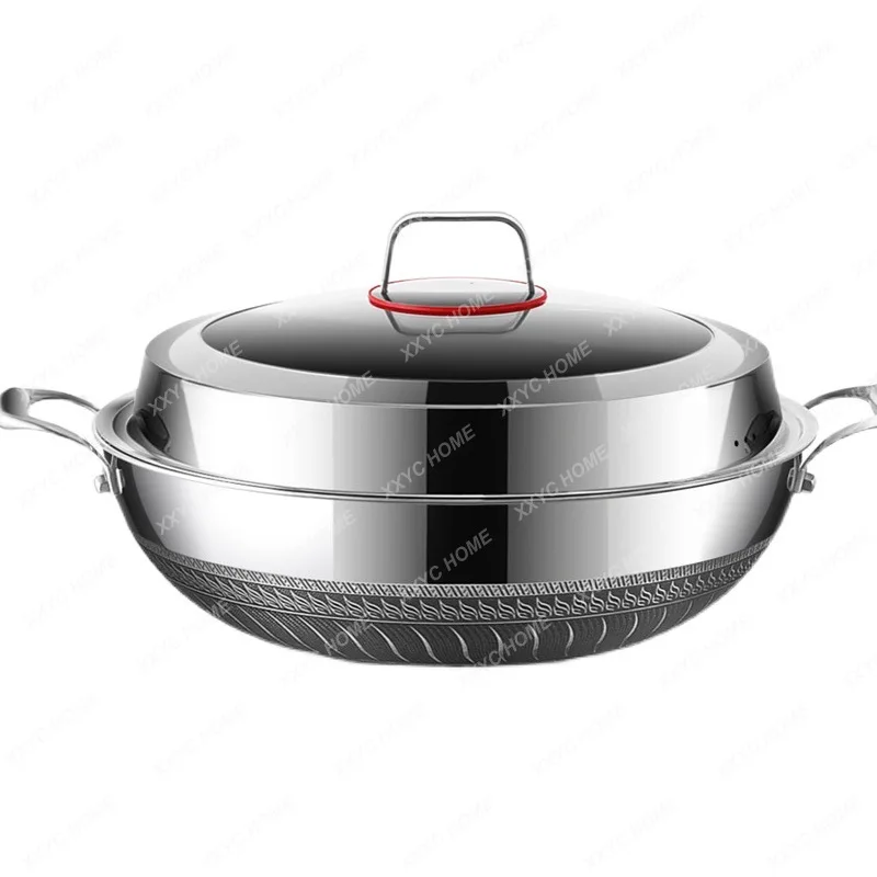 

316 stainless steel wok pan non stick wok household cooking pan frying pan pots and pans induction cooker gas universal 34-42cm