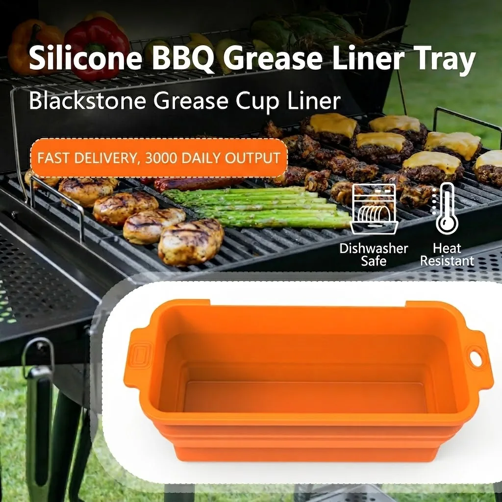 Revêtements de coupelles à graisse en silicone pour plancha Blackstone 36, 28, 22, 17 pouces, pliables, réutilisables, pour la récupération de la graisse / bac à graisse pour grill