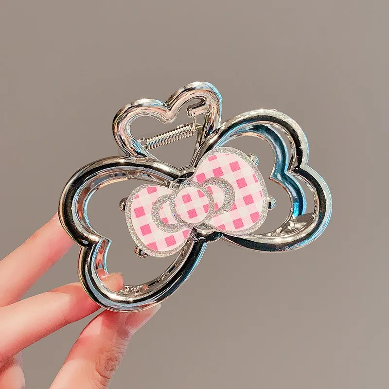 헬로 키티 카와이 상어 클립 패션 만화 소녀 하트 프리미엄 실버 보우 양면 그랩 클립 여성 액세서리 도매