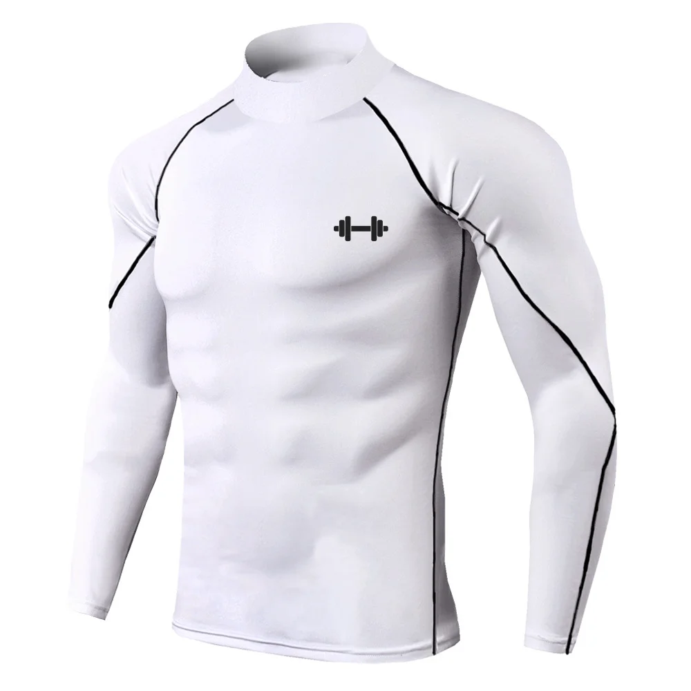 薄型通気性弾性フィットネス Tシャツジム筋トレタートルネックタイト半袖メンズランニングスポーツトップ S-3XL