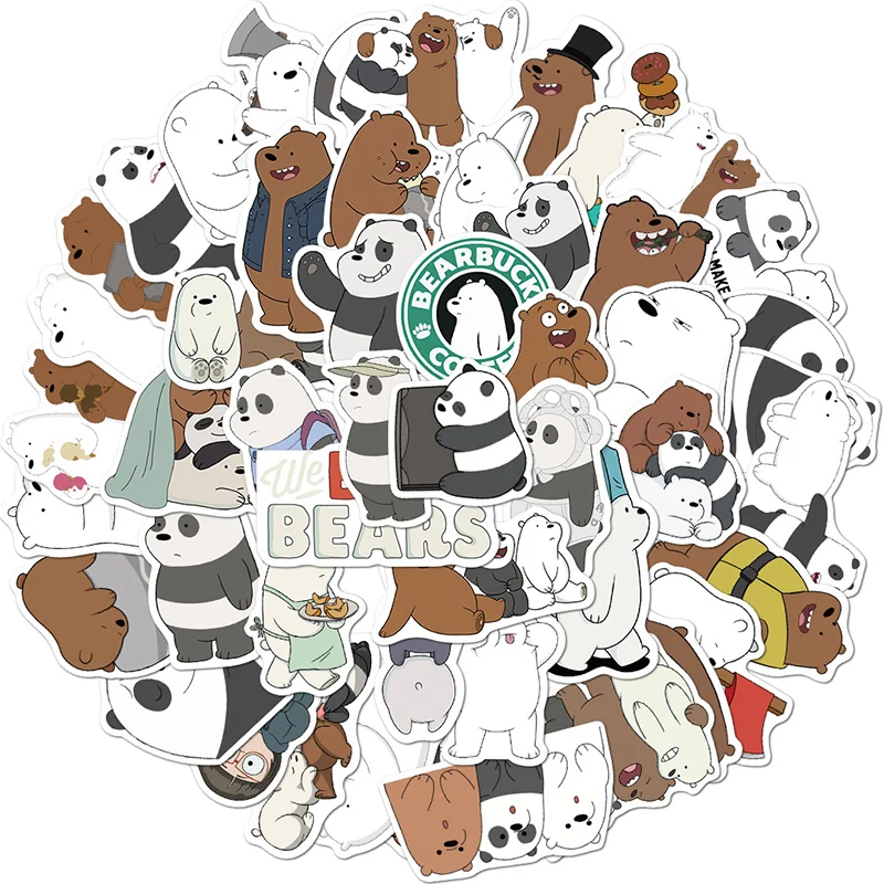 50pc Bare bear Sticker Laptop Guitar Skateboard Luggage Funny Graffiti Stickers