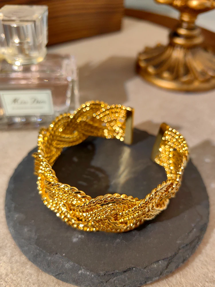 

Golon high-end woven twist texture bracelet vintage opening bangles for women