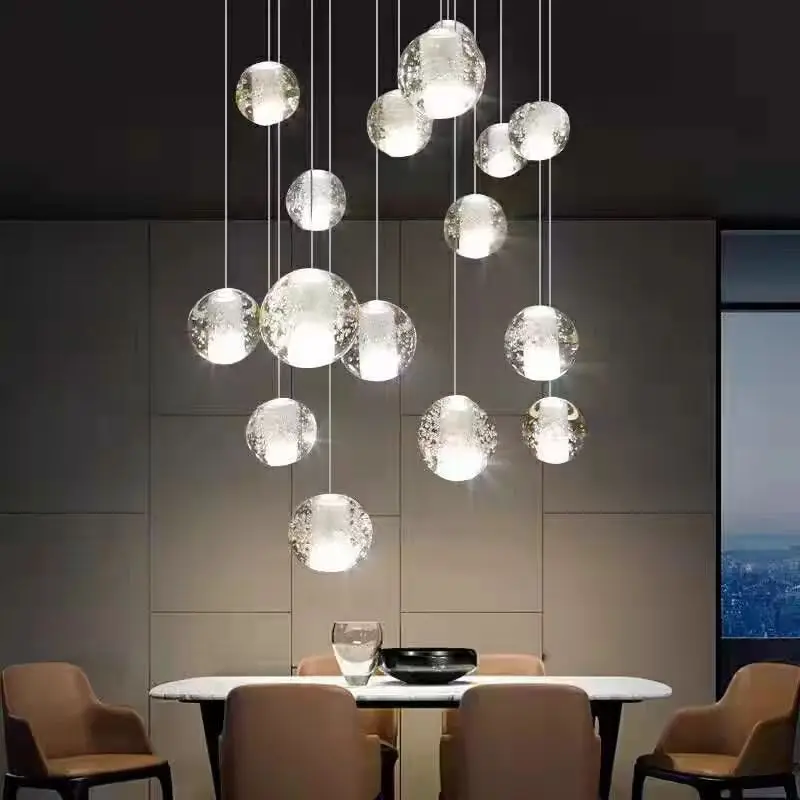 

Modern Pendant Light Spiral Villa Staircase Multi-Light Crystal Bubble for Large & Small House Lobby Foyer Chandelier 110V-260V