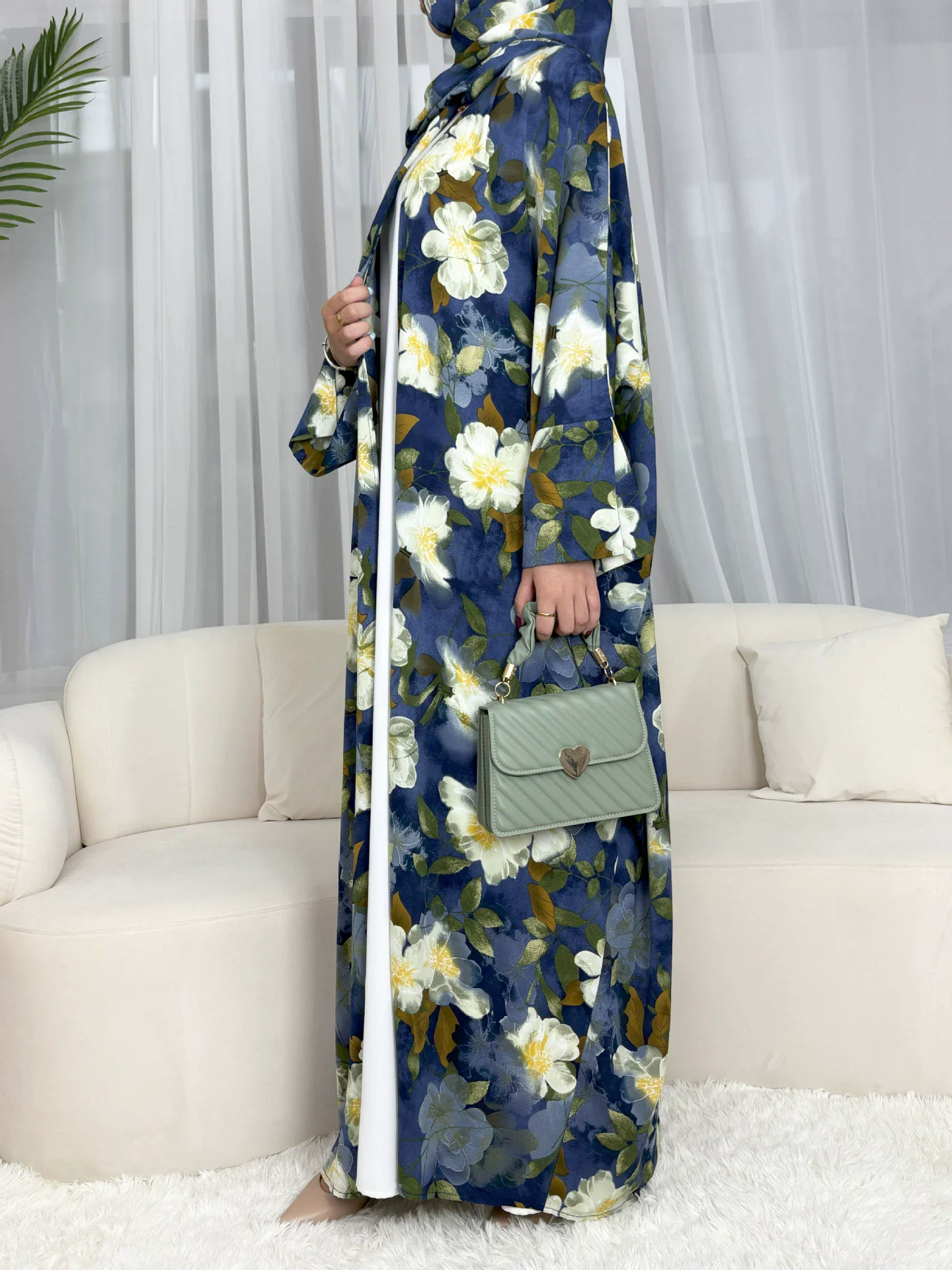 Ramadan Moroccan Muslim Fashion Women's Clothing Art Printed Bat Sleeve Robe Islamic Cardigan Set Vacation Style Loose Waist