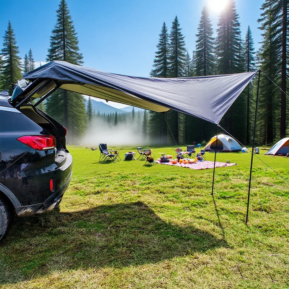 General Bat Wing SUV Side Awning 2.8x3.8m Triple Black-Coated 99% Waterproof Car Shelter for Camping with Mounting Kit
