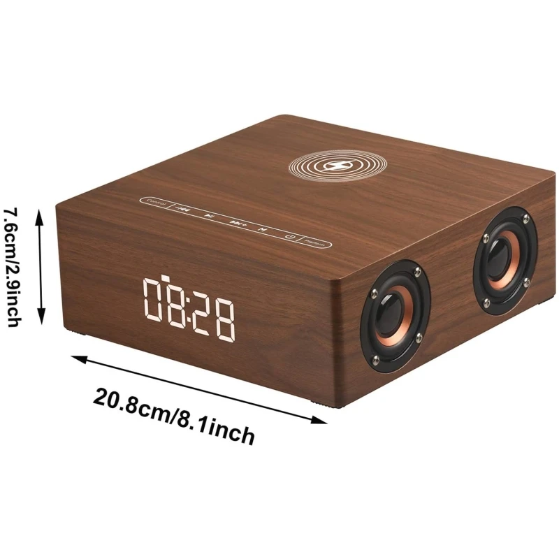 

New Bluetooth Speakers QI Wireless Phone Charging Alarm Clock Wooden Digital LED Table Clock Promotional Gift Desktop Sound Box